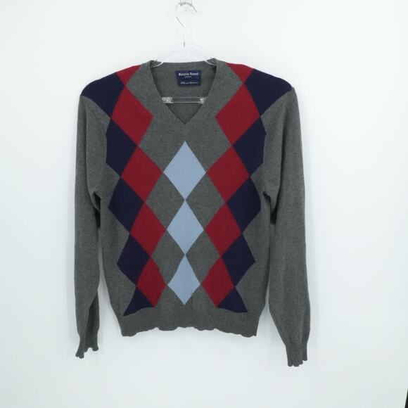 Austin Reed Sweater Mens Medium‎ Gray Silk Cashmere Harlequin Preppy Academia - Picture 1 of 12